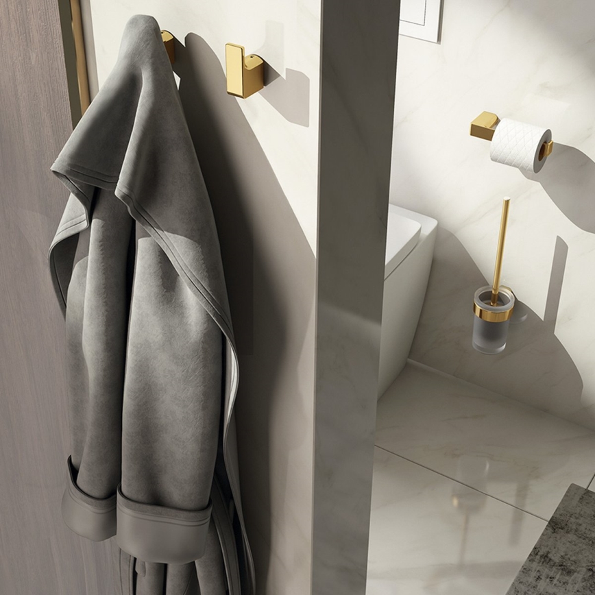 Gedy - Nástenná WC kefa PIRENEI mliečne sklo/matná zlatá