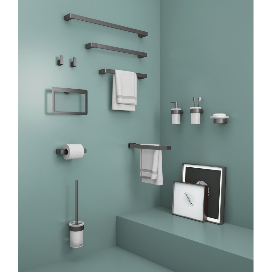 Gedy - Nástenná WC kefa PIRENEI mliečne sklo/metalická sivá