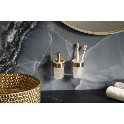 Gedy - Nástenný dávkovač mydla PIRENEI 110 ml mliečne sklo/matné zlaté prevedenie