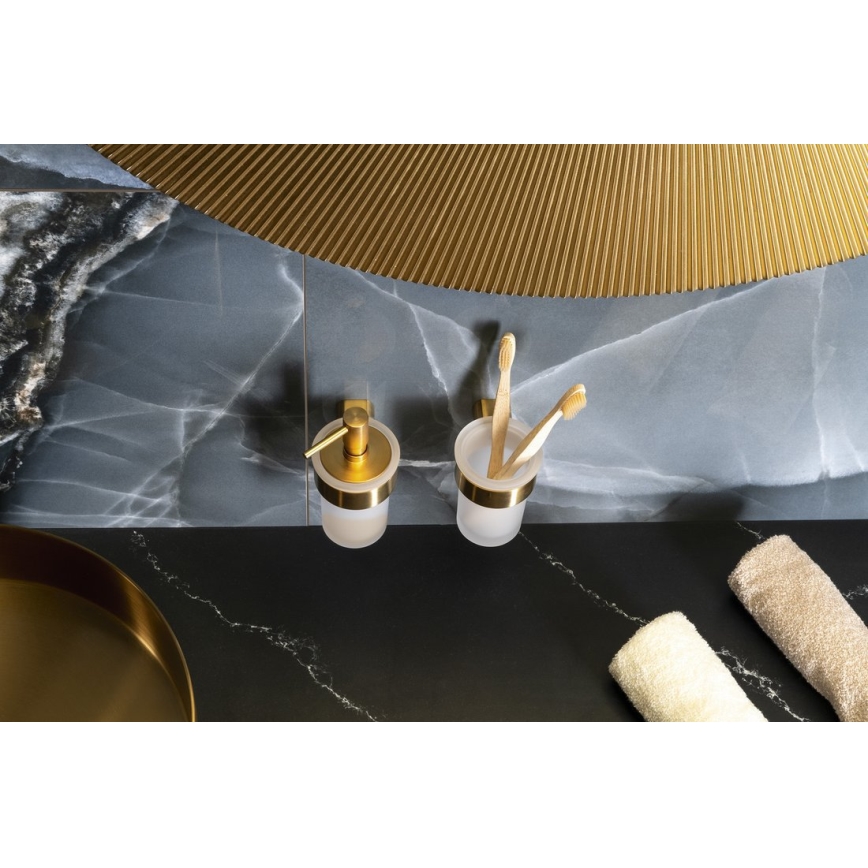 Gedy - Nástenný držiak na zubné kefky PIRENEI mliečne sklo/matné zlato
