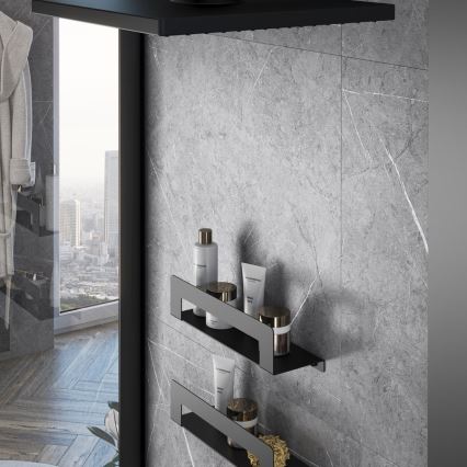 Gedy - Polica s vešiakom na uteráky CLEO 30 cm matná čierna