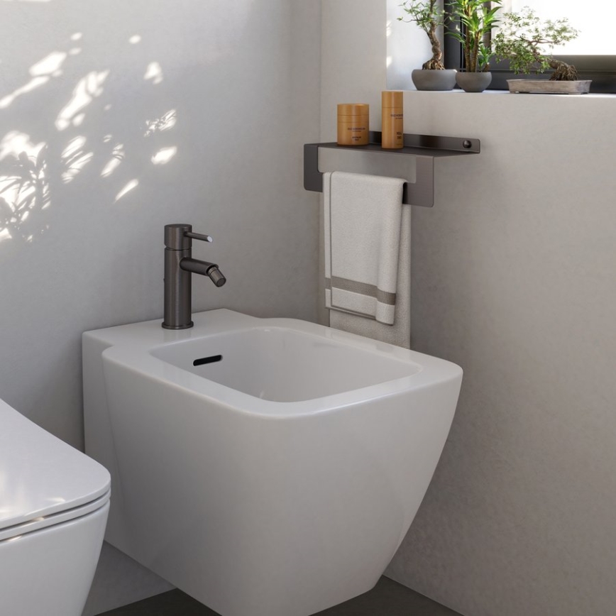 Gedy - Polica s vešiakom na uteráky CLEO 30 cm metalicky sivá