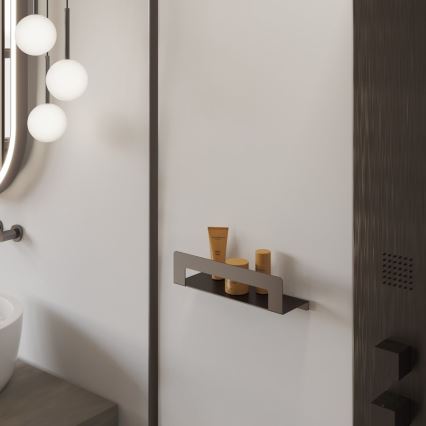 Gedy - Polica s vešiakom na uteráky CLEO 30 cm metalicky sivá