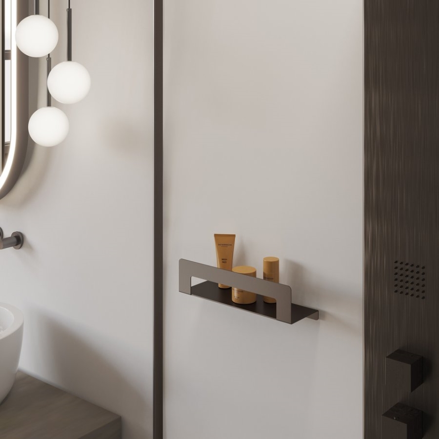 Gedy - Polica s vešiakom na uteráky CLEO 30 cm metalicky sivá