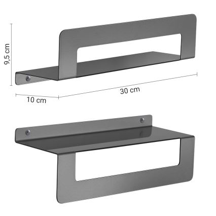 Gedy - Polica s vešiakom na uteráky CLEO 30 cm metalicky sivá
