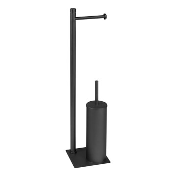 Gedy - Stojaca WC štetka s držiakom toaletného papiera TRILLY matná čierna