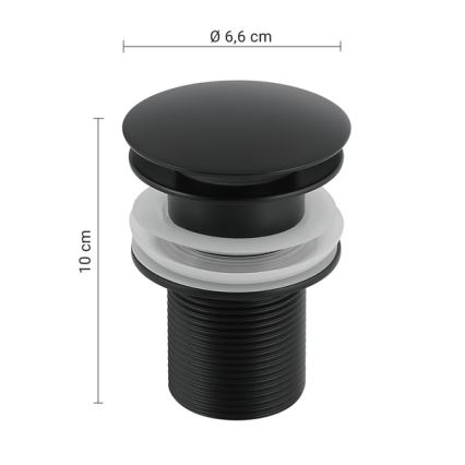 Gedy - Umývadlová výpusť CLICK-CLACK pr. 6,6 cm matná čierna