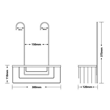 Gedy - Závesná polica do sprchy SMART 37,5x30 cm matná čierna