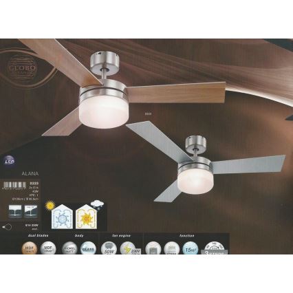 Globo - Stropný ventilátor 2xE14/40W/230V + diaľkové ovládanie