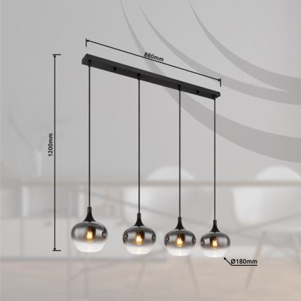 Globo - Závesný luster na lanku 4xE27/40W/230V čierna