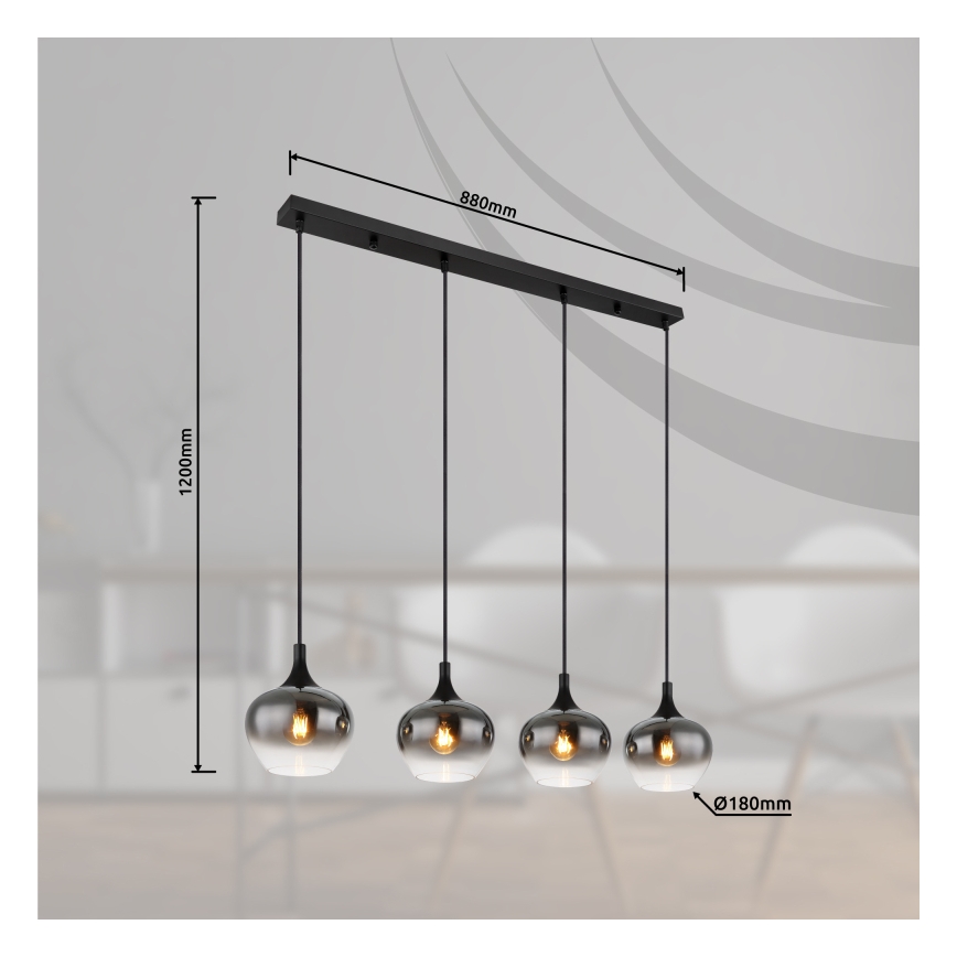 Globo - Závesný luster na lanku 4xE27/40W/230V čierna