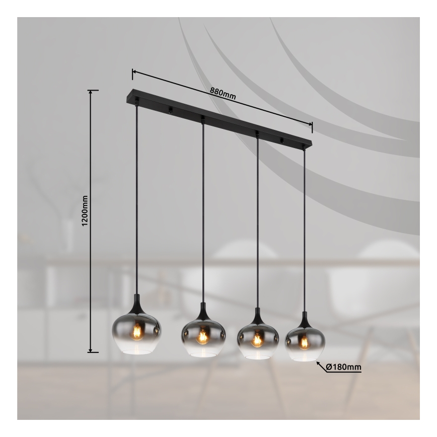 Globo - Závesný luster na lanku 4xE27/40W/230V čierna