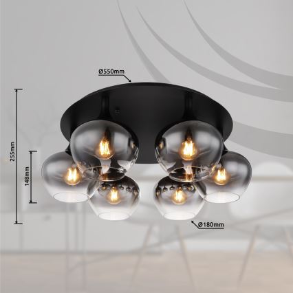 Globo - Prisadený luster 6xE27/40W/230V pr. 65 cm čierny