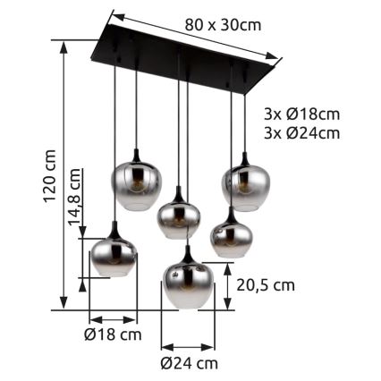 Globo - Luster na lanku 6xE27/40W/230V čierna
