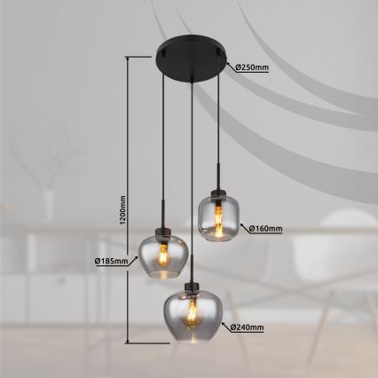 Globo - Závesné svietidlo na lanku 3xE27/40W/230V čierne