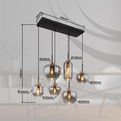 Globo - Závesný luster na lanku 6xE27/40W/230V, čierny
