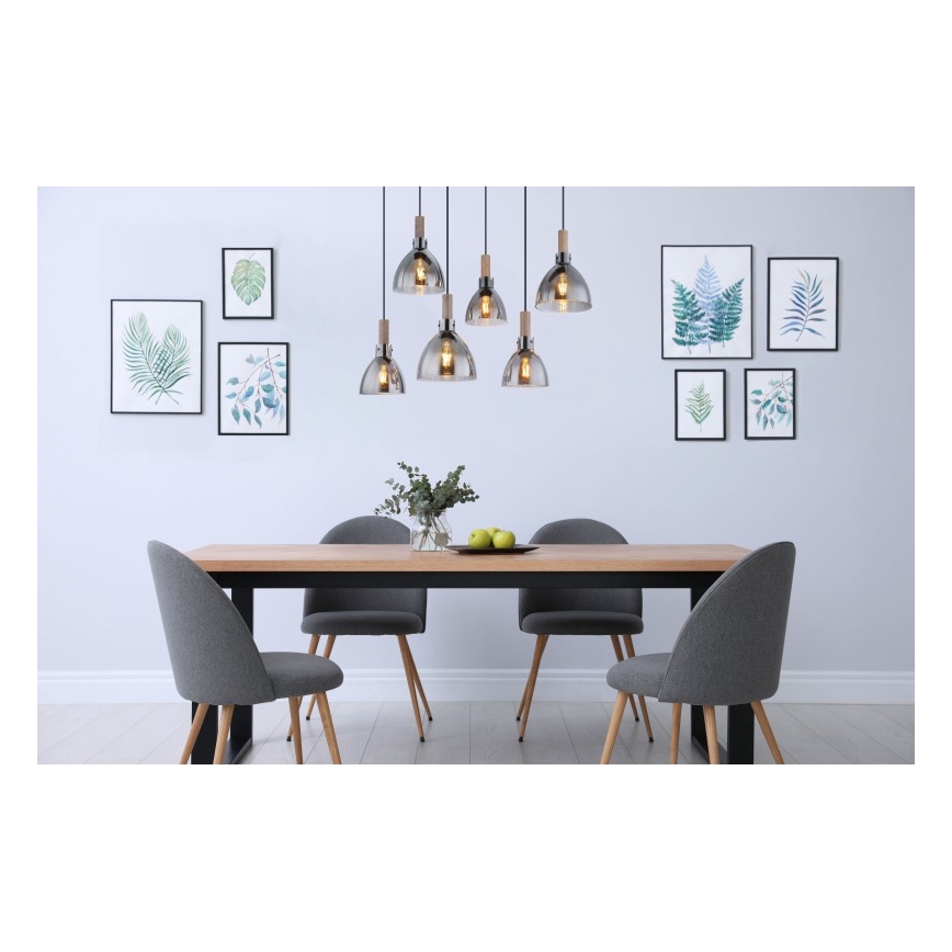 Globo - Luster na lanku 6xE27/6W/230V čierna/dymová