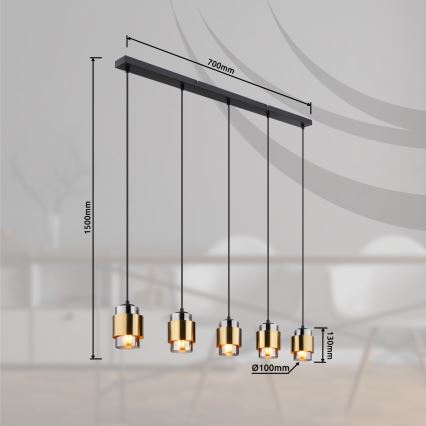 Globo - Závesný luster na lanku 5xE27/40W/230V čierna/mosadz