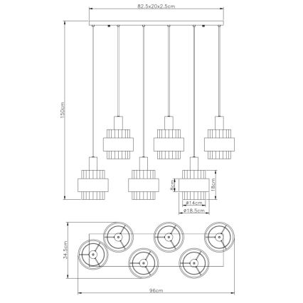 Globo - Závesný luster na lankách 6xE27/60W/230V