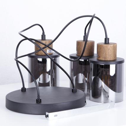 Globo - Luster na lanku 3xE27/15W/230V pr. 27 cm dub