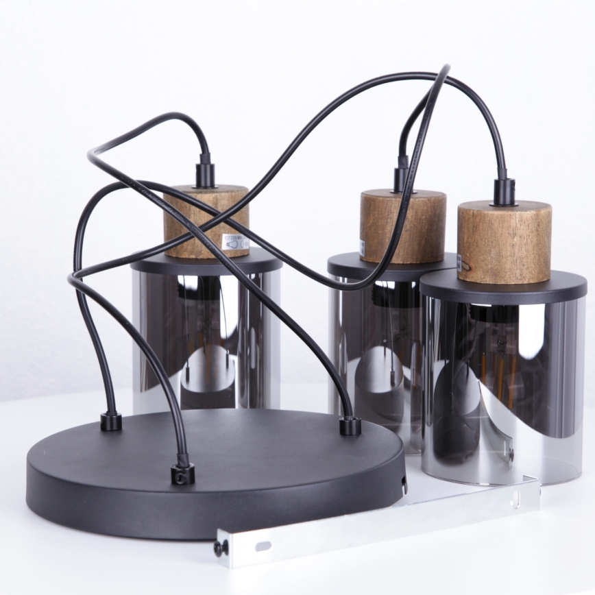 Globo - Luster na lanku 3xE27/15W/230V pr. 27 cm dub