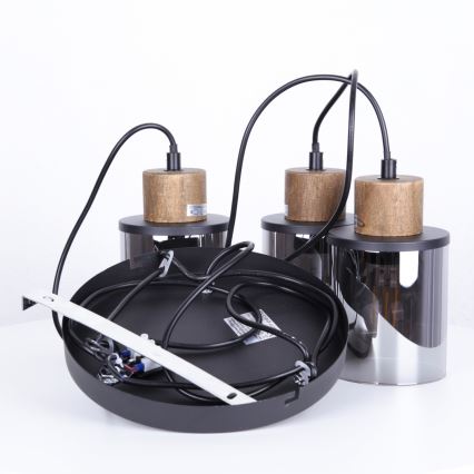 Globo - Luster na lanku 3xE27/15W/230V pr. 27 cm dub