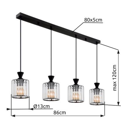 Globo - Luster na lanku 4xE27/60W/230V čierna