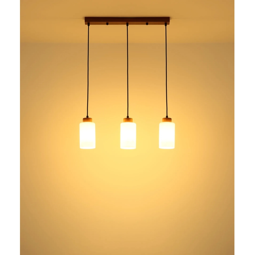 Globo - Závesný luster na lanku 3xE27/60W/230V dub/biela
