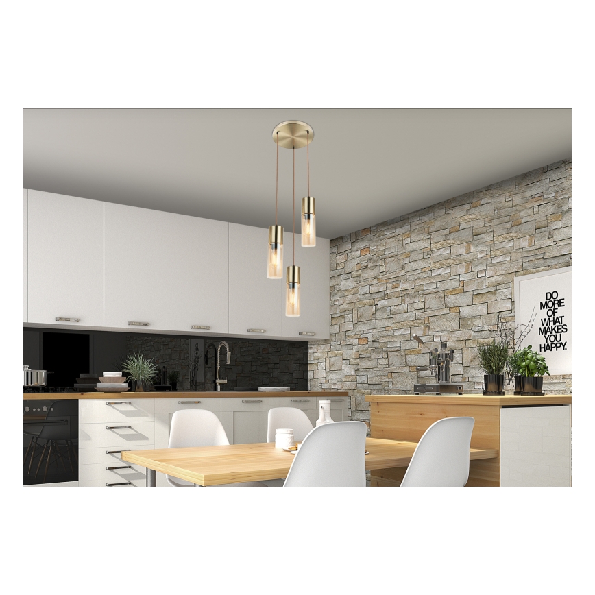 Globo - Luster na lanku 3xE27/25W/230V pr. 30 cm mosadz