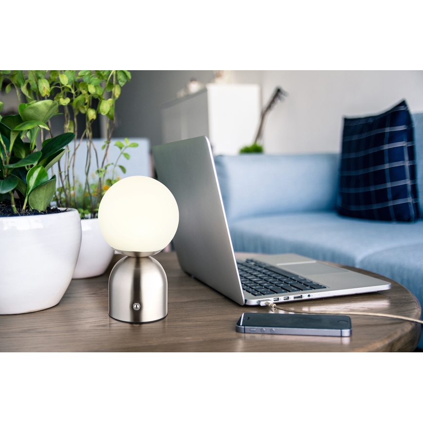 Globo - LED Stmievateľná dotyková stolná lampa LED/2,5W/3,7V 2700K/4000K/6500K 1800 mAh USB matný chróm
