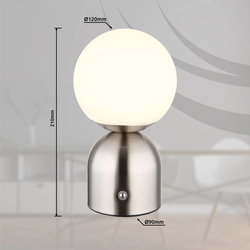 Globo - LED Stmievateľná dotyková stolná lampa LED/2,5W/3,7V 2700K/4000K/6500K 1800 mAh USB matný chróm