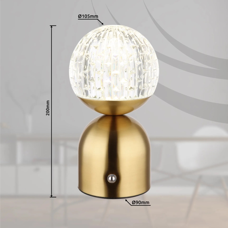 Globo - LED Stmievateľná dotyková stolná lampa LED/2,5W/3,7V 2700/4000/6500K 1800 mAh USB mosadz