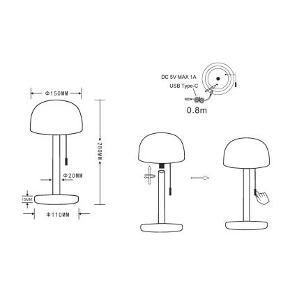 Globo - LED Nabíjacia stolná lampa LED/1,5W/3,7V 3000/4200/6000K 1800mAh biela