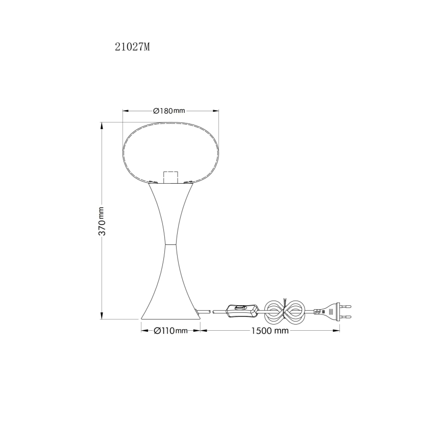 Stolová lampa s tvarom presýpacích hodín stojí na podstavci s priemerom 110 mm a výškou 370 mm. Má oválny tienidlo s priemerom 180 mm a 1500 mm dlhý kábel so spínačom. Kód produktu: 21027M.
