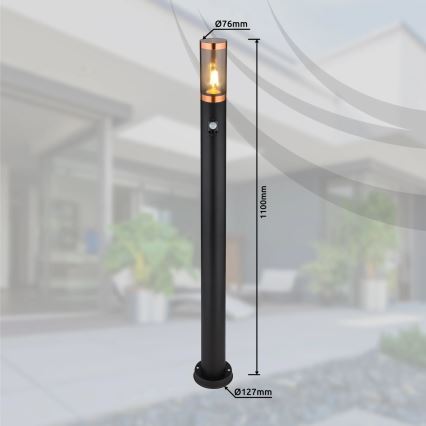 Globo - Vonkajšia lampa so senzorom 1xE27/15W/230V IP44 110 cm čierna/meď