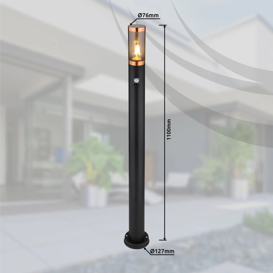 Globo - Vonkajšia lampa so senzorom 1xE27/15W/230V IP44 110 cm čierna/meď