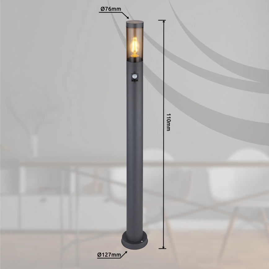 Globo - Vonkajšia lampa so senzorom 1xE27/15W/230V IP44 110 cm čierna