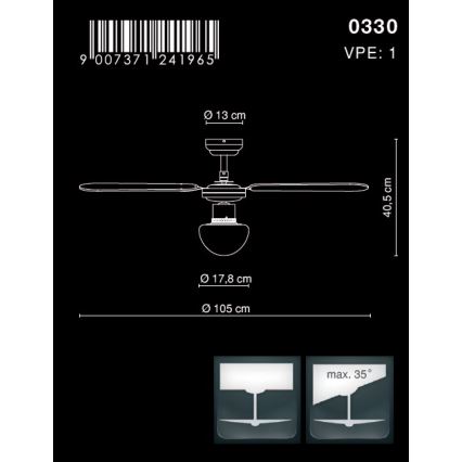 Globo - Stropný ventilátor 1xE14/60W/230V