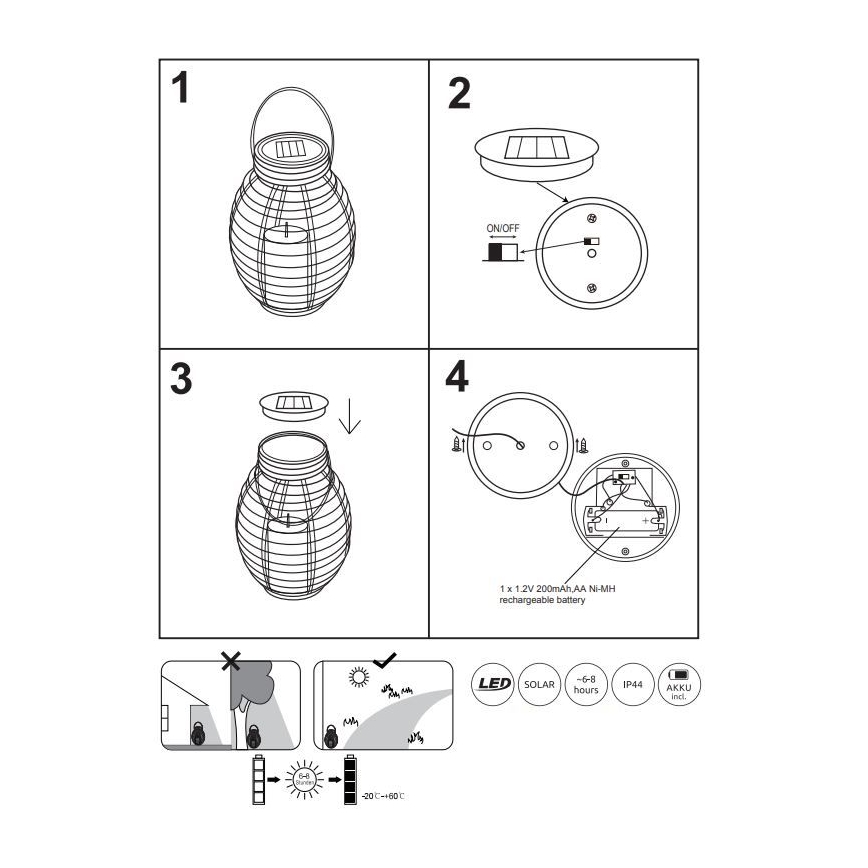 Globo - LED Solárne svietidlo LED/0,06W/3,2V IP44 200 mAh ratan