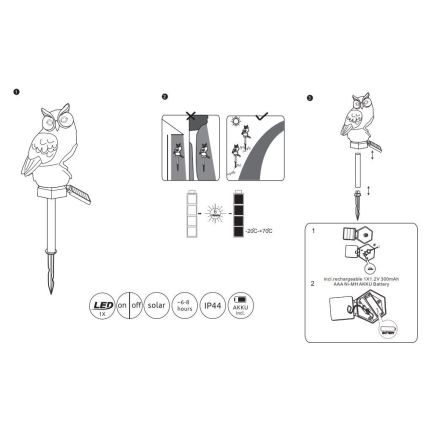 Globo - LED Solárne svietidlo LED/0,06W/3V IP44 sova