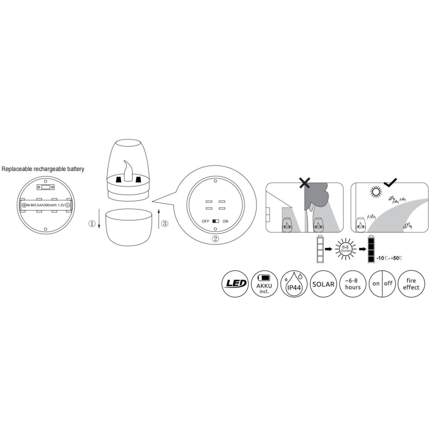 Globo - LED Solárne svietidlo LED/0,02W/1,2V 1800K IP44 300 mAh