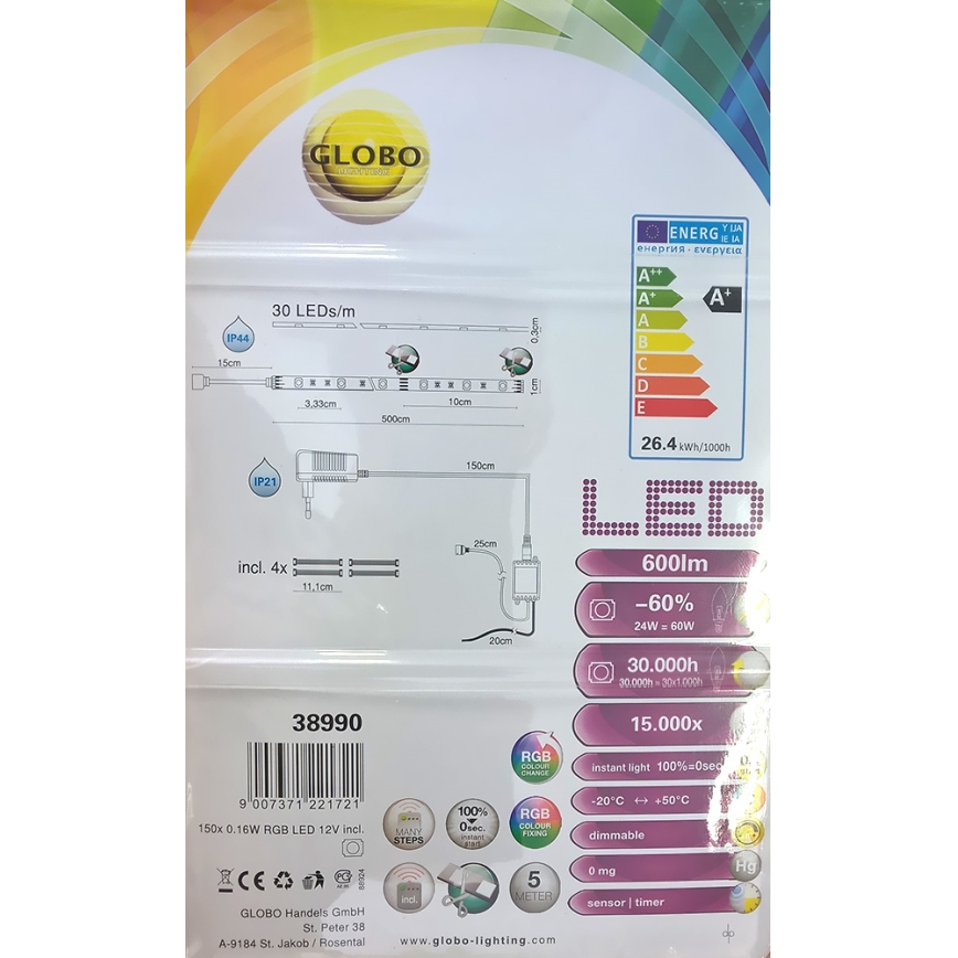 Globo 38990 - RGB LED pásik BAND 150xLED/0,16W