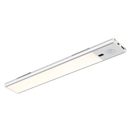 LED svetlo s pohybovým senzorom a USB portom je umiestnené pod uhlom. Svieti jemným bielym svetlom. Svetlo je striebornej farby a je pripevnené k stene alebo stropu.