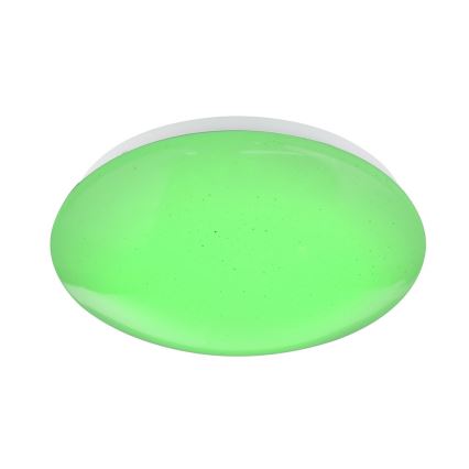 Svetlo zeleného sfarbenia s bielym okrajom, ktoré svieti, je umiestnené na bielom pozadí.