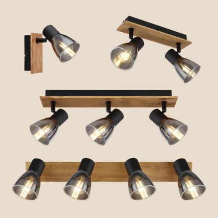 Globo - Nástenné bodové svietidlo 2xE14/40W/230V čierna/drevo