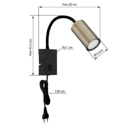 Globo - Flexibilná nástenná lampa 1xGU10/25W/230V čierna/mosadz