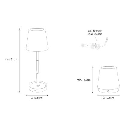 Globo - LED stmievateľná dotyková dobíjateľná stolová lampa LED/1,2W/5V 1200 mAh