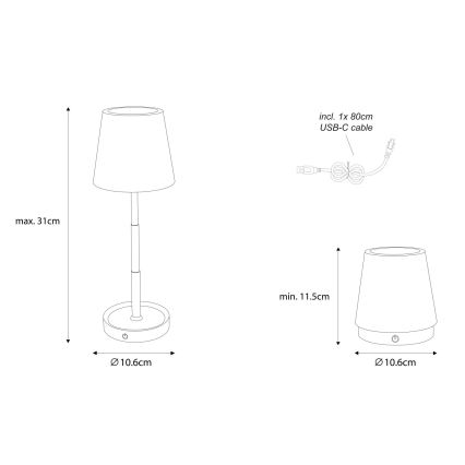 Globo - LED stmievateľná dotyková nabíjateľná stolová lampa LED/1,2W/3V 1200 mAh