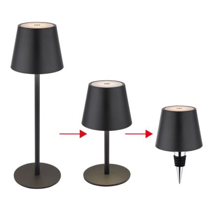 Globo - LED Stmievateľná dotyková nabíjateľná vonkajšia stolová lampa 3v1 LED/3W/5V 3000/4000/5000K IP54 1800 mAh čierna