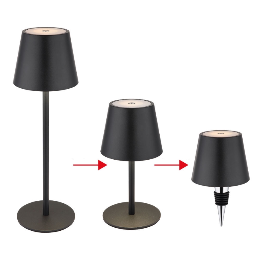Globo - LED Stmievateľná dotyková nabíjateľná vonkajšia stolová lampa 3v1 LED/3W/5V 3000/4000/5000K IP54 1800 mAh čierna